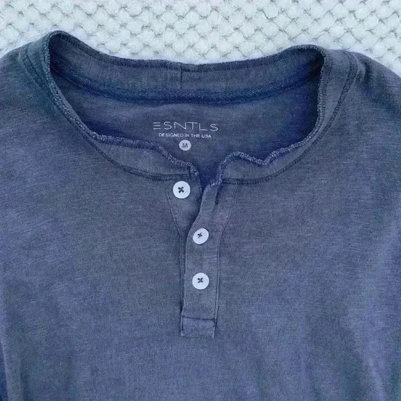 ESNTLS Blue Henly shirt sz M 3 button casual date night comfy cozy - Picture 3 of 6